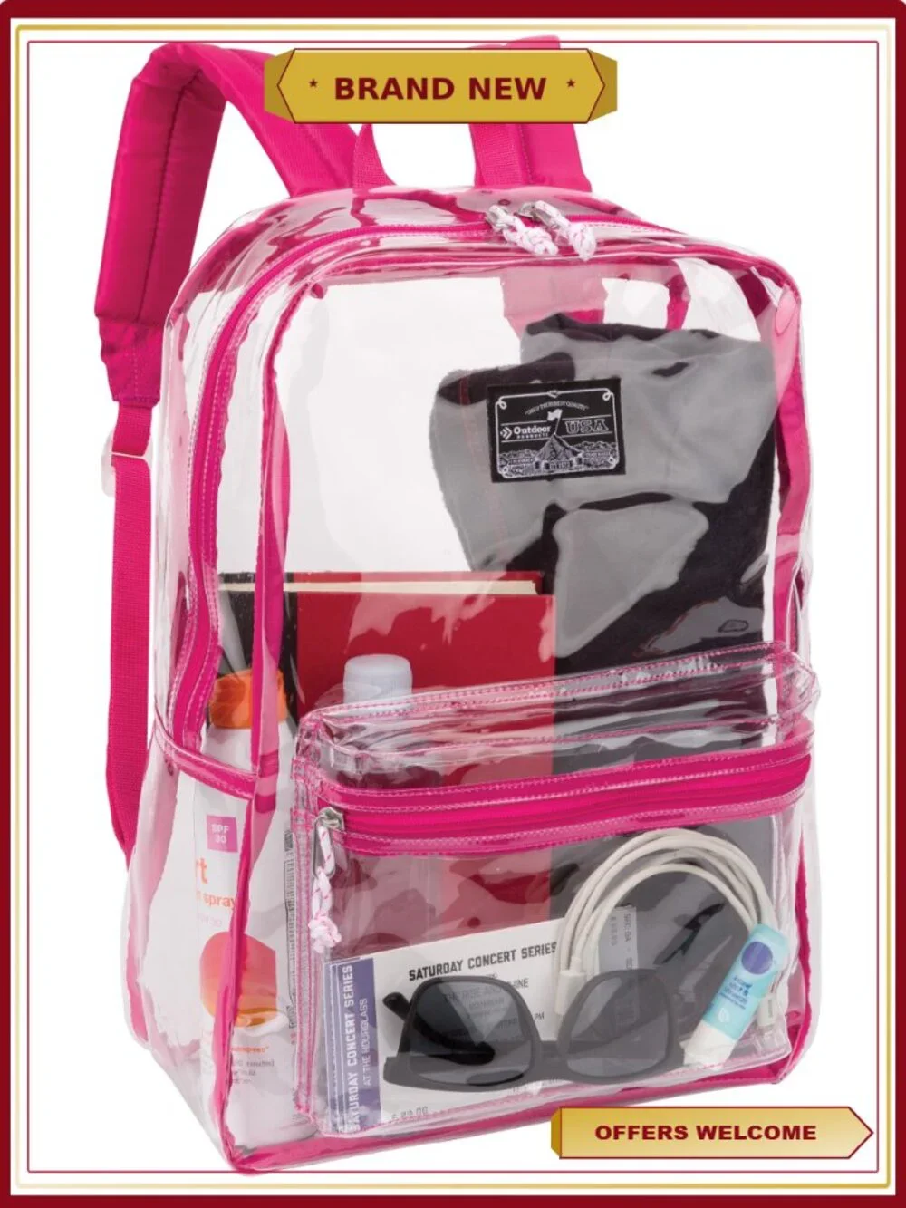 27L Clear Backpack Unisex Teens Durable Stadium Approved